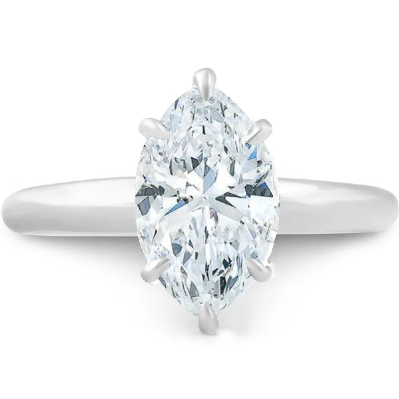 Women’s unique engagement ring-Pompeii3 14k White Gold 2.01ct Marquise Solitaire Diamond Engagement Ring Clarity Enhanced