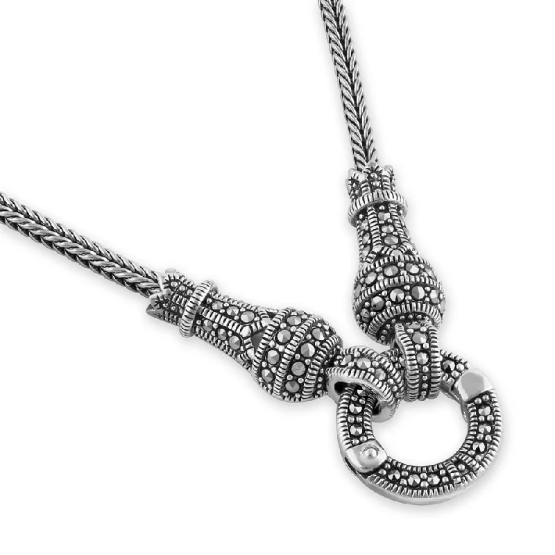 Women’s infinity necklace-Sterling Silver Large Detachable Circle Marcasite Necklace