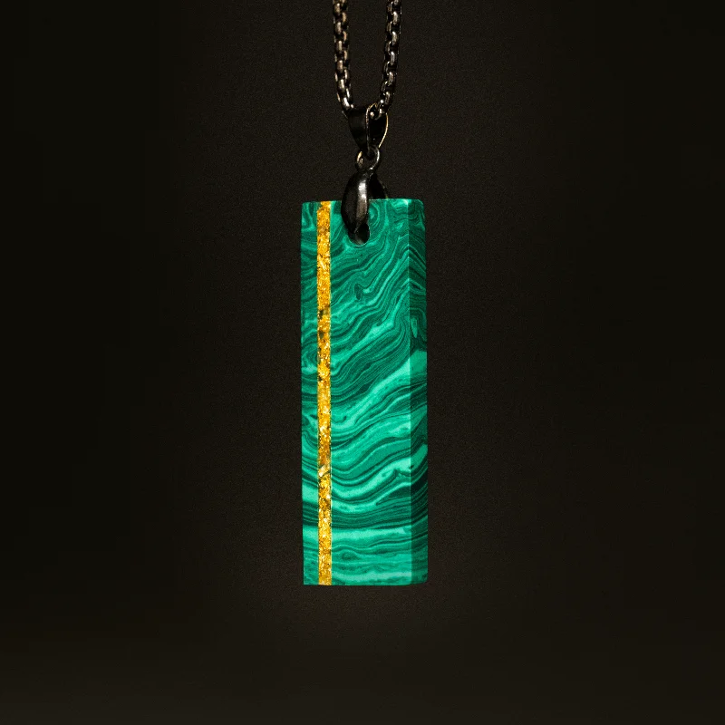 Women’s gold necklace-Malachite Trustone and Gold Leaf Pendant