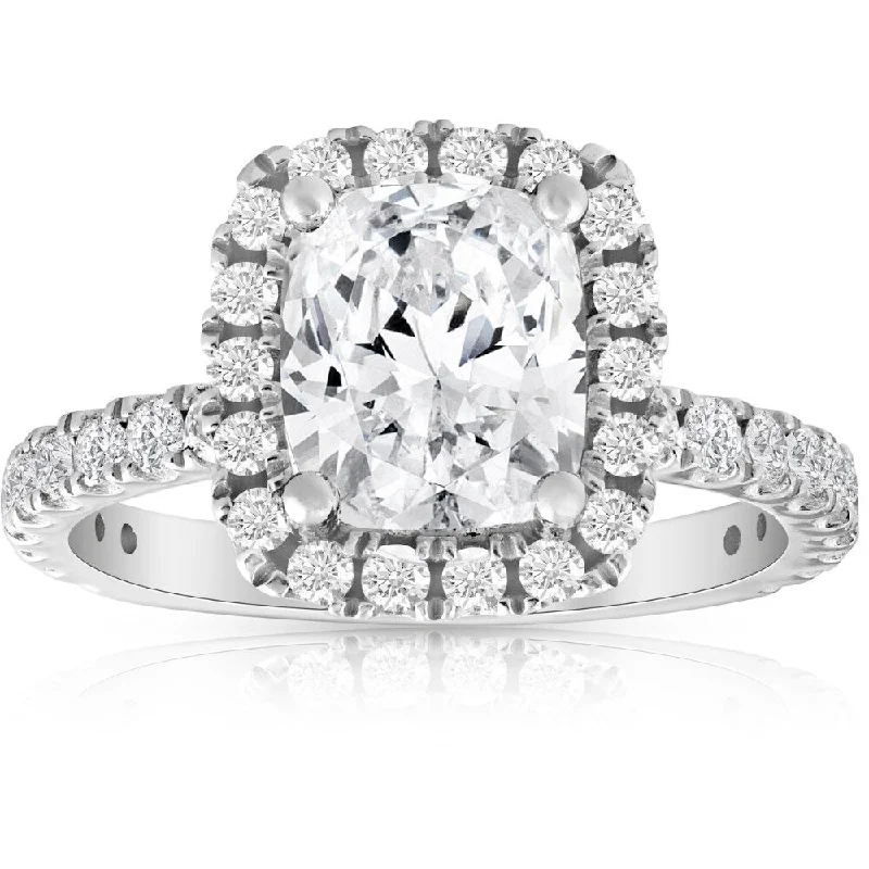 Women’s engagement ring with colored gemstones-2 1/2Ct Cushion Diamond Halo Engagement Ring 14k White Gold Enhanced