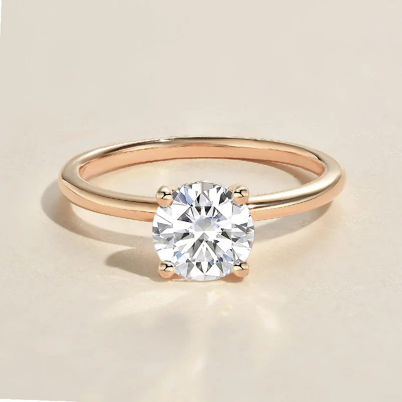 Women’s solitaire engagement rings-1.0ct Round Cut Moissanite Classic Hidden Halo Solitaire Ring