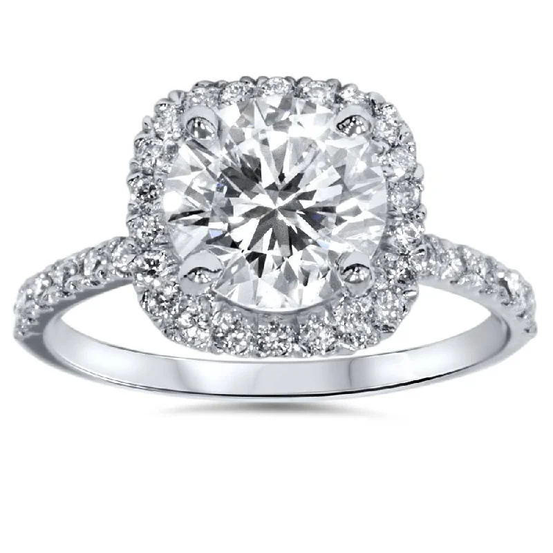 Women’s affordable solitaire diamond engagement ring-Platinum 1 ct Diamond Engagement Ring Cushion Halo Ring