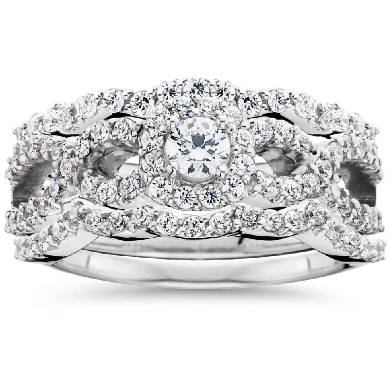 Women’s sapphire engagement ring-Pompeii3 10K White Gold 1 1/0ct TDW Diamond Bridal Engagement Ring Set