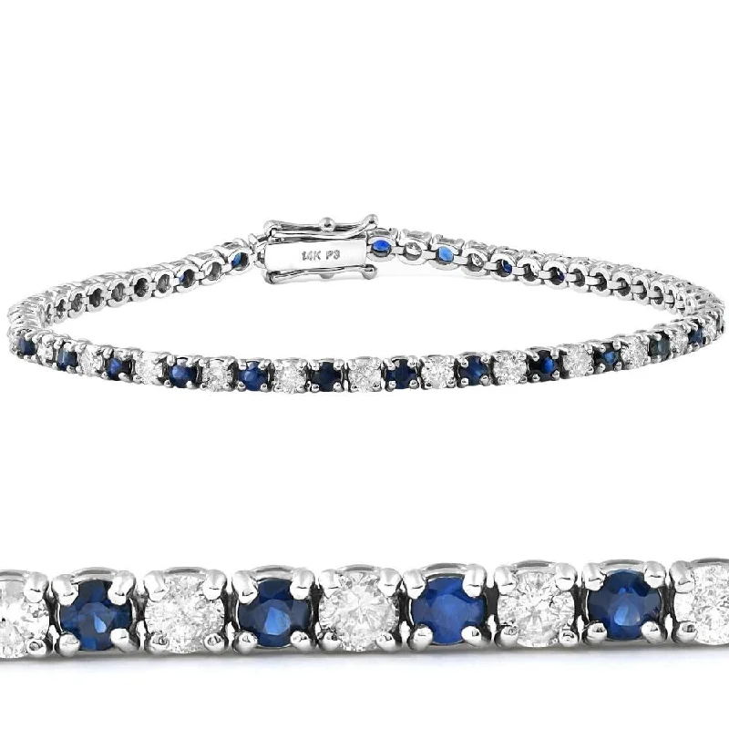 Women’s floral bracelet-Pompeii3 14k White Gold 5cttw Blue Sapphire & Diamond Tennis Bracelet 7" Double Lock Clasp