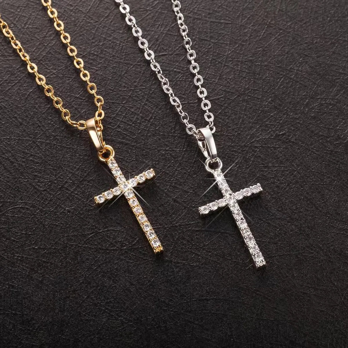 Women’s chic necklace-Casual Simple Style Cross Alloy Inlay Zircon Unisex Pendant Necklace