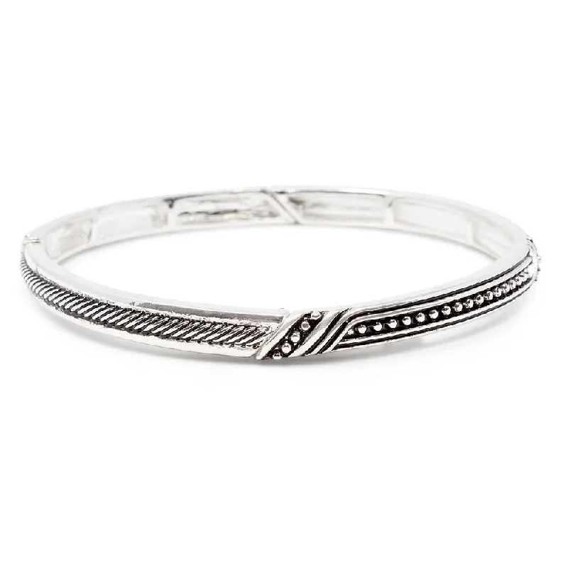 Women’s wrap bracelet-Cable Textured Stretch Bracelet Antique Silver