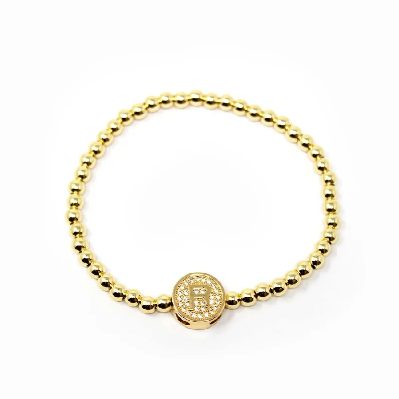 Women’s bracelet with charms-316L Stainless Steel Stretch Initial Bracelet Gold Plated-R