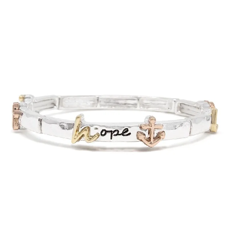 Women’s thin diamond bracelet-Three Tone Stretch Bracelet Faith Hope Love