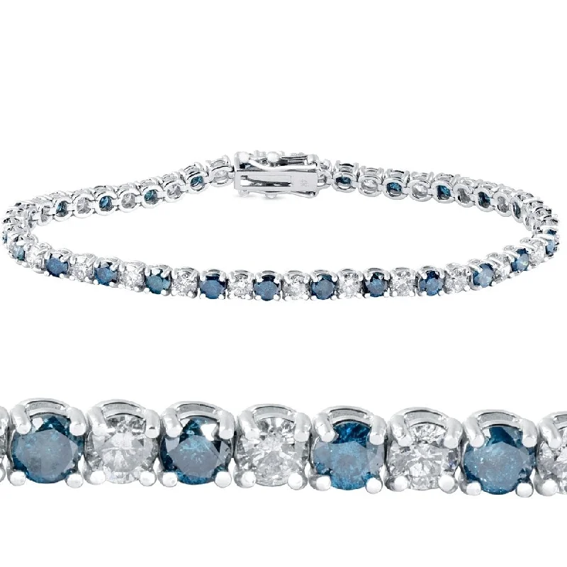 Women’s gemstone bangle bracelet-Pompeii3 14k White Gold 8 ct TDW Blue & White Diamond Tennis Bracelet 7" Double Lock Clasp