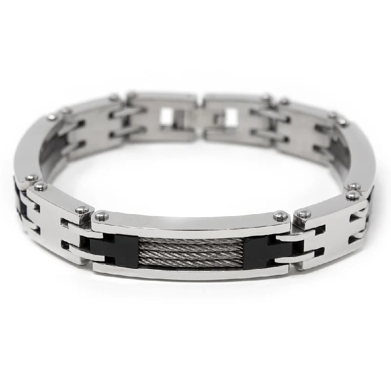 Women’s silver bracelet-Men's Stainless Steel Cable Inlay Link Bracelet