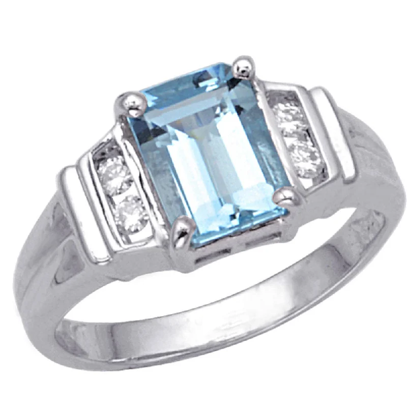 Women’s diamond and sapphire engagement ring-Aquamarine and Diamond Ring