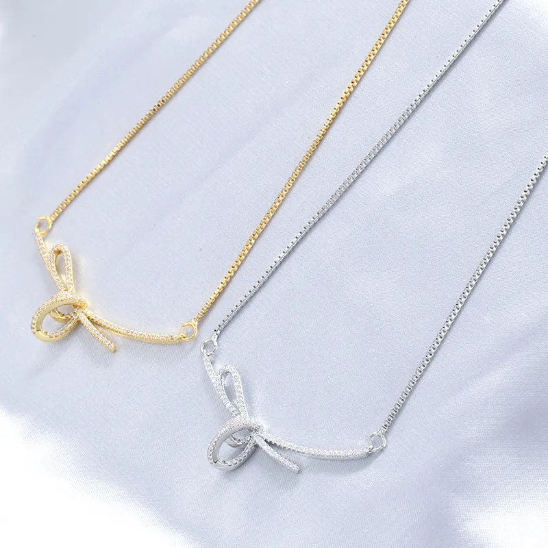 Women’s eco-friendly necklace-Copper 18K Gold Plated Casual Simple Style Commute Plating Inlay Bends And Hitches Bow Knot Zircon Pendant Necklace