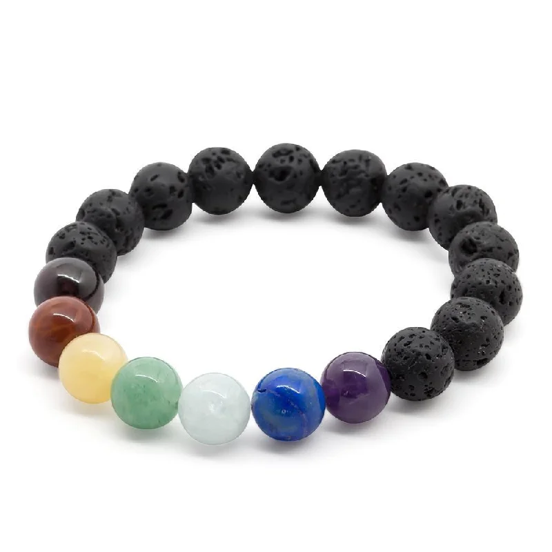 Women’s classic tennis bracelet-Seven Chakras Diffuser Stretch Bracelet Lava Stone