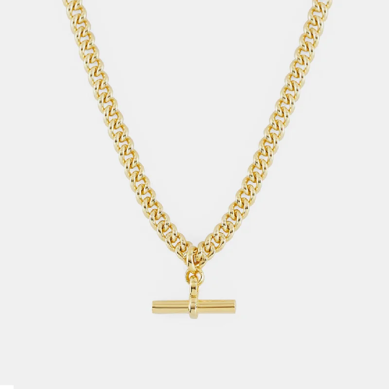 Women’s birthstone necklace-Gold Curb T-Bar Necklace