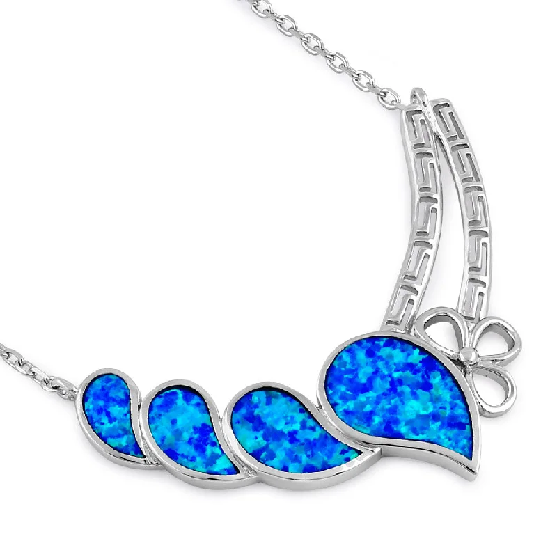 Women’s layered necklace-Sterling SIlver Blue Lab Opal Curved Drops Greek Necklace