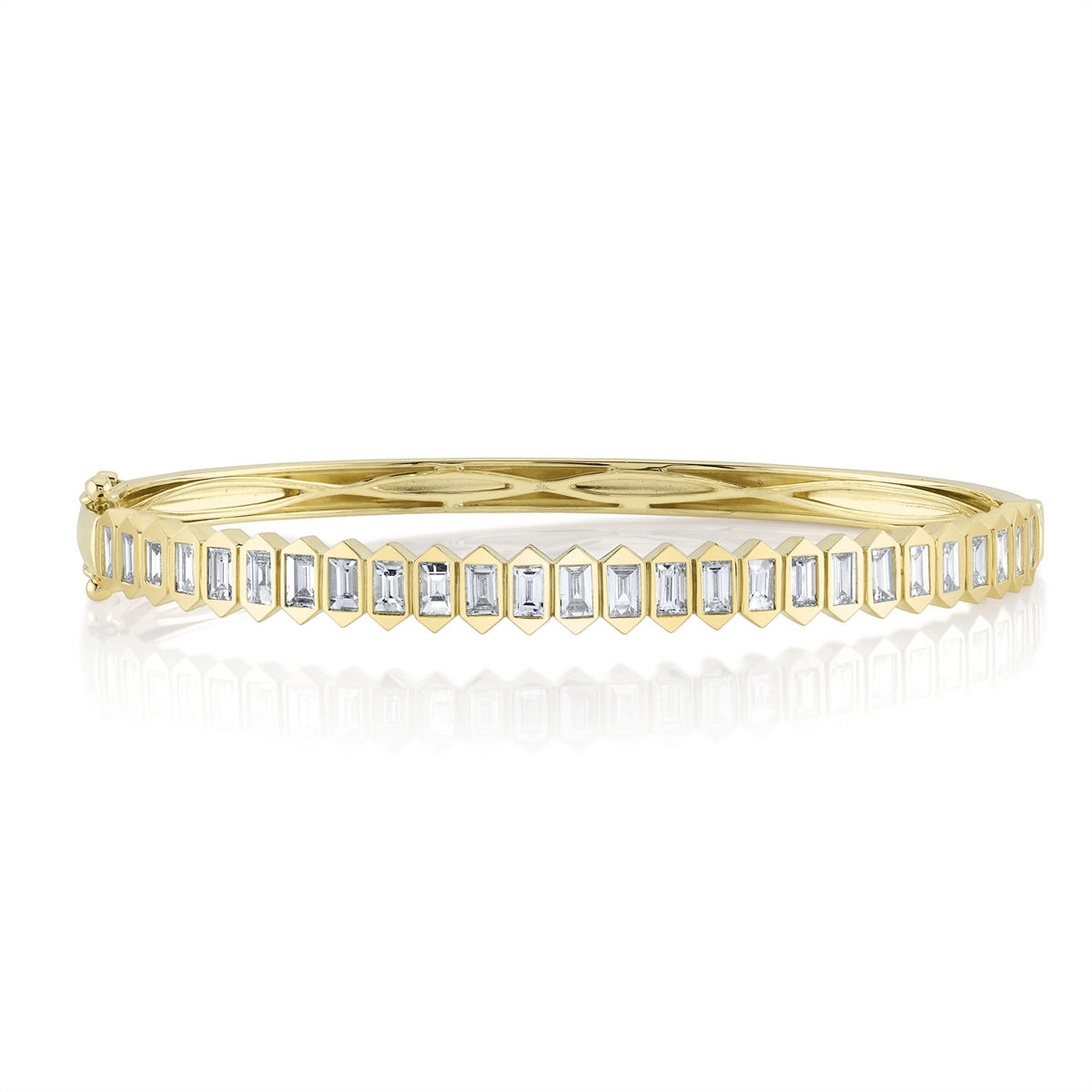 Women’s thin gold bracelet-14K Yellow Gold Baguette Diamond Bangle Bracelet