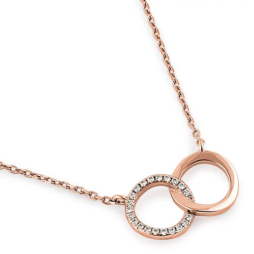 Women’s personalized birthstone necklace-Sterling Silver Rose Gold Double Link Circles CZ Necklace