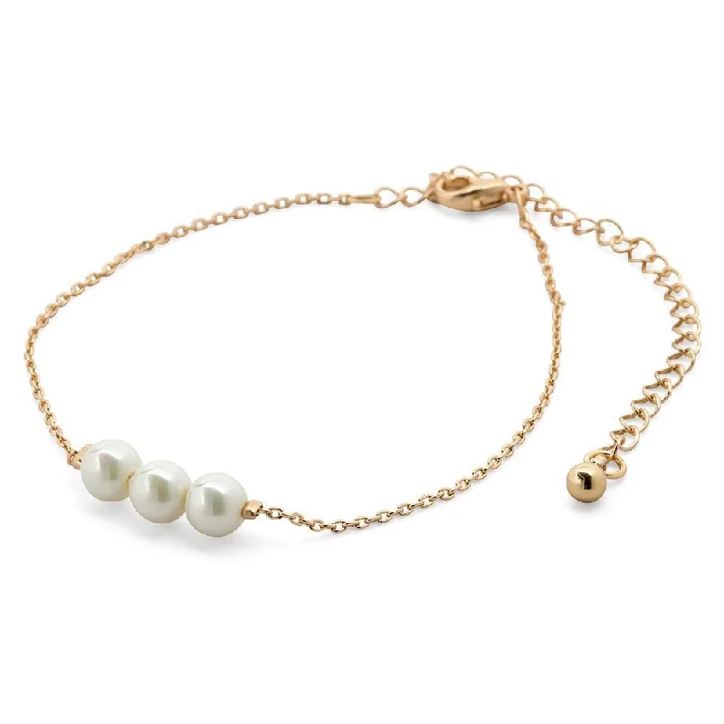 Women’s stylish wrist bracelet-Bracelet Three Pearl Station Gold Tone