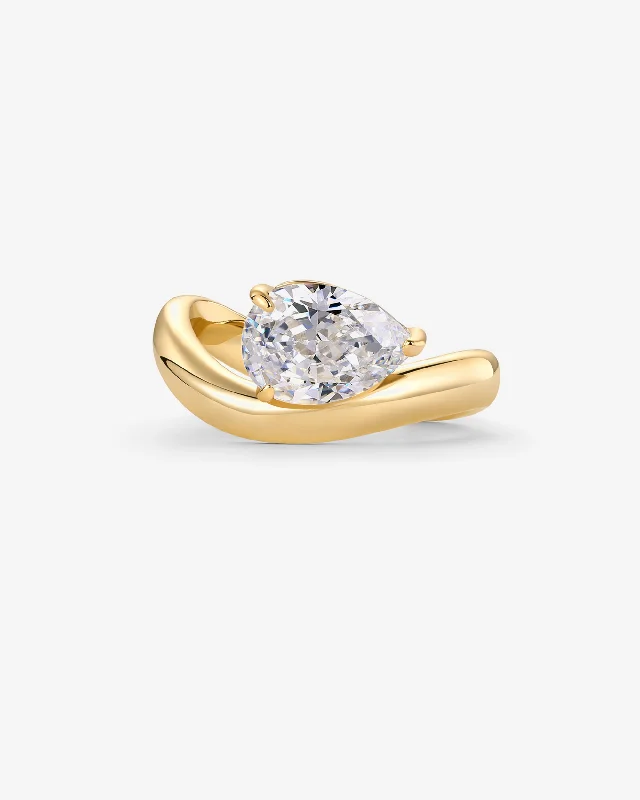 Women’s gold rings-Pear Cubic Zirconia Curved Ring