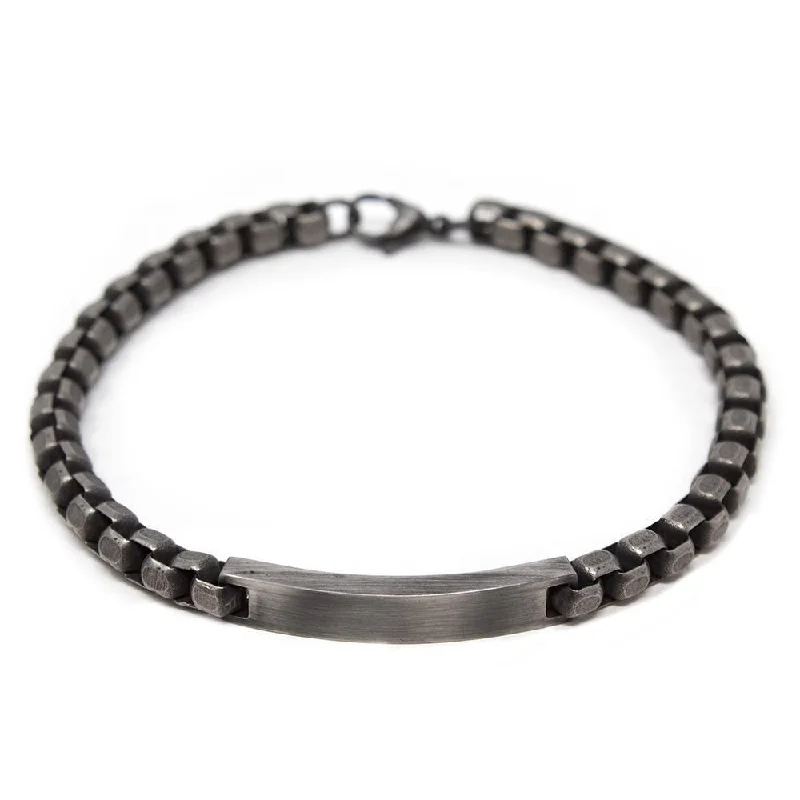 Women’s glowing bracelet-Stainless Steel Black Oxidized Box Chain ID Bracelet