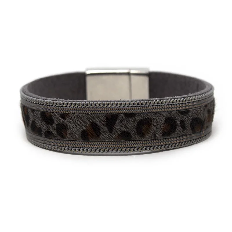 Women’s handmade gold bracelet-Grey Animal Print Leather Bracelet