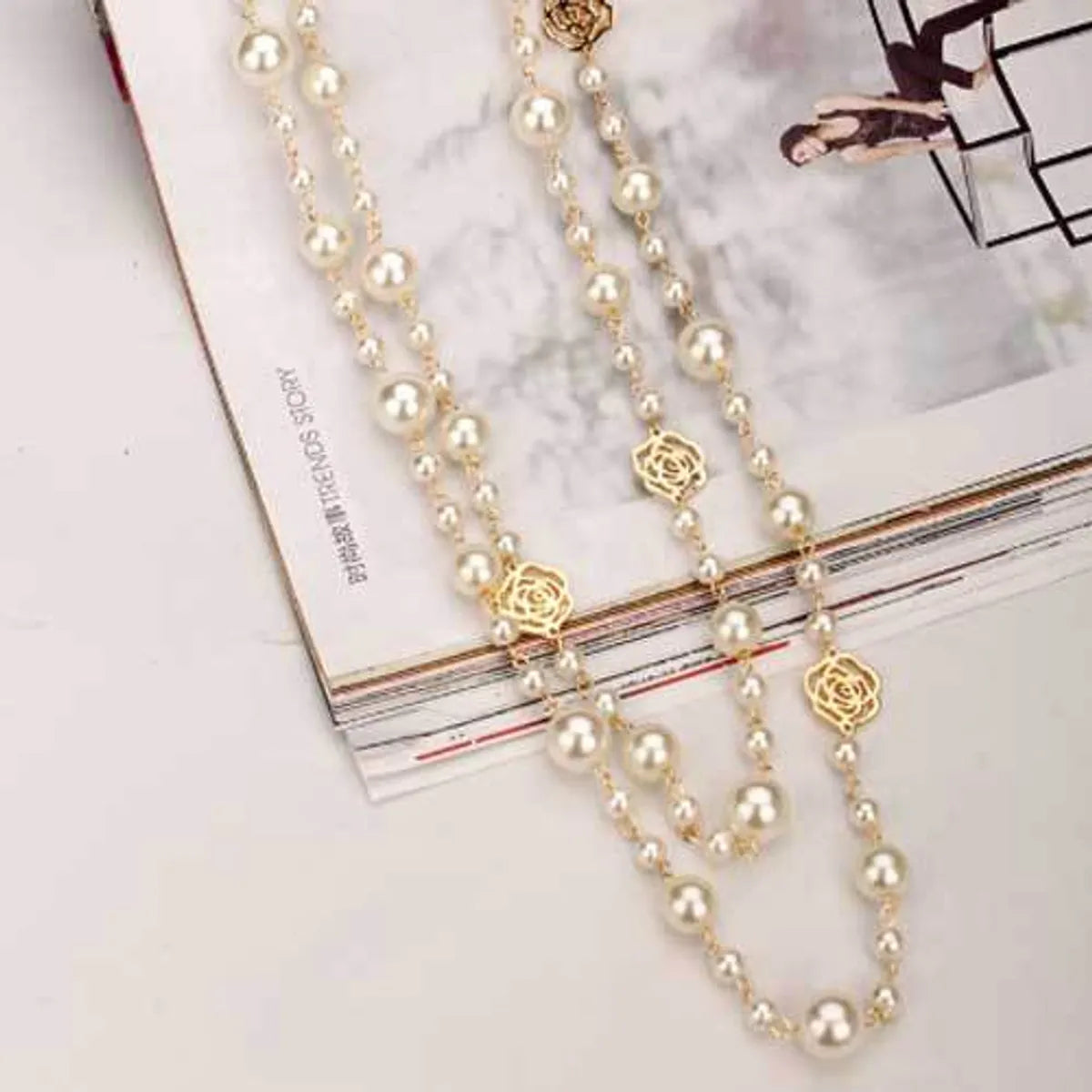 Women’s anniversary necklace-Ig Style Elegant Flower Imitation Pearl Wholesale Sweater Chain