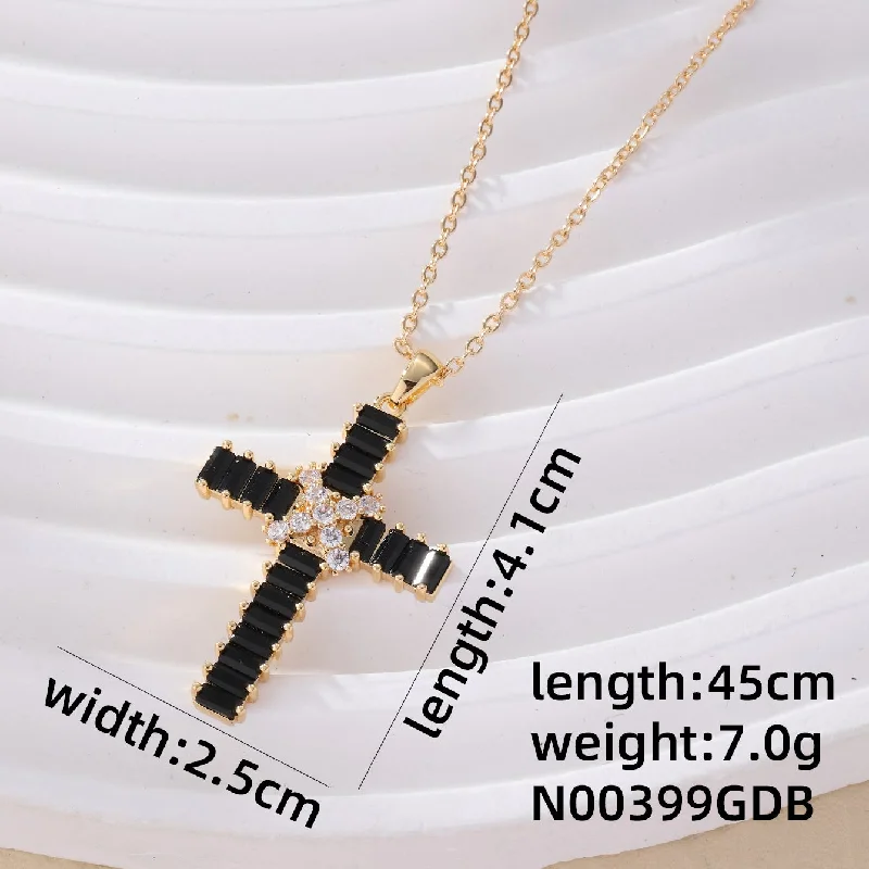 Women’s drop earrings necklace set-Hip-hop Luxurious Cool Style Cross Copper Zircon Pendant Necklace In Bulk