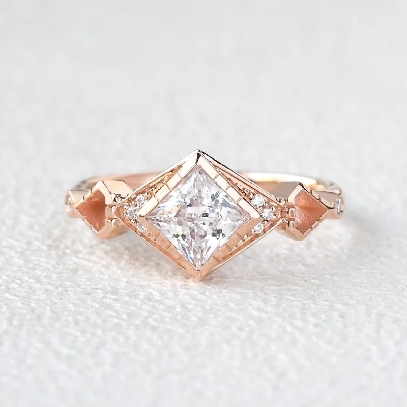 Women’s custom rings-Princess Cut Moissanite Rose Gold Ring