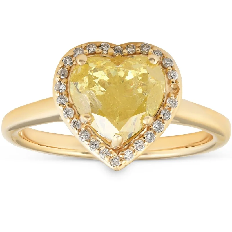 Women’s blue diamond engagement ring-14k Yellow Gold 2.25 Ct TDW Fancy Yellow Heart Diamond Halo Engagement Ring GIA Certified Size 7