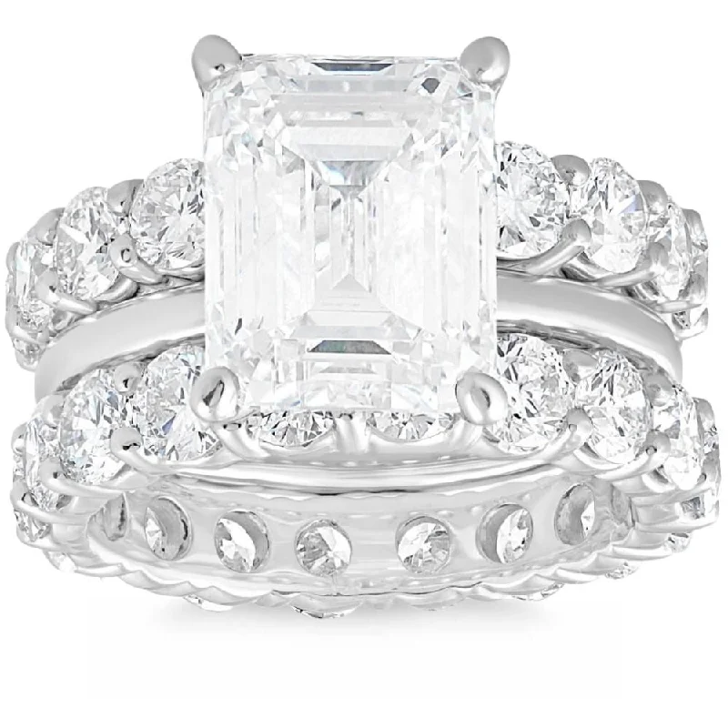 Women’s affordable engagement ring-11Ct Emerald Cut Moissanite & Lab Grown Diamond Engagement Eternity Ring Set