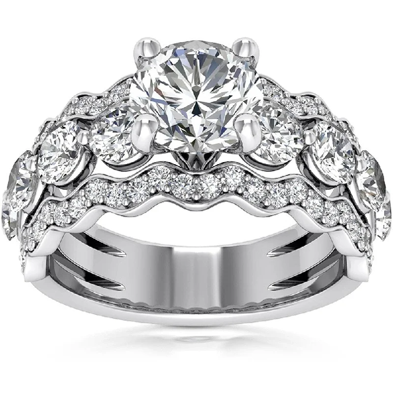 Women’s gold and diamond engagement ring-Pompeii3 14k White Gold 2 3/8 Ct TDW Diamond Engagement Three Row Ring