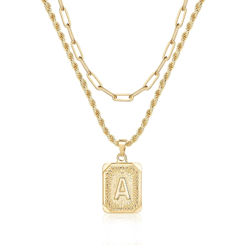 Women’s crystal drop necklace-Hip-hop Cool Style Letter Square Copper Layered Plating 14k Gold Plated Double Layer Necklaces