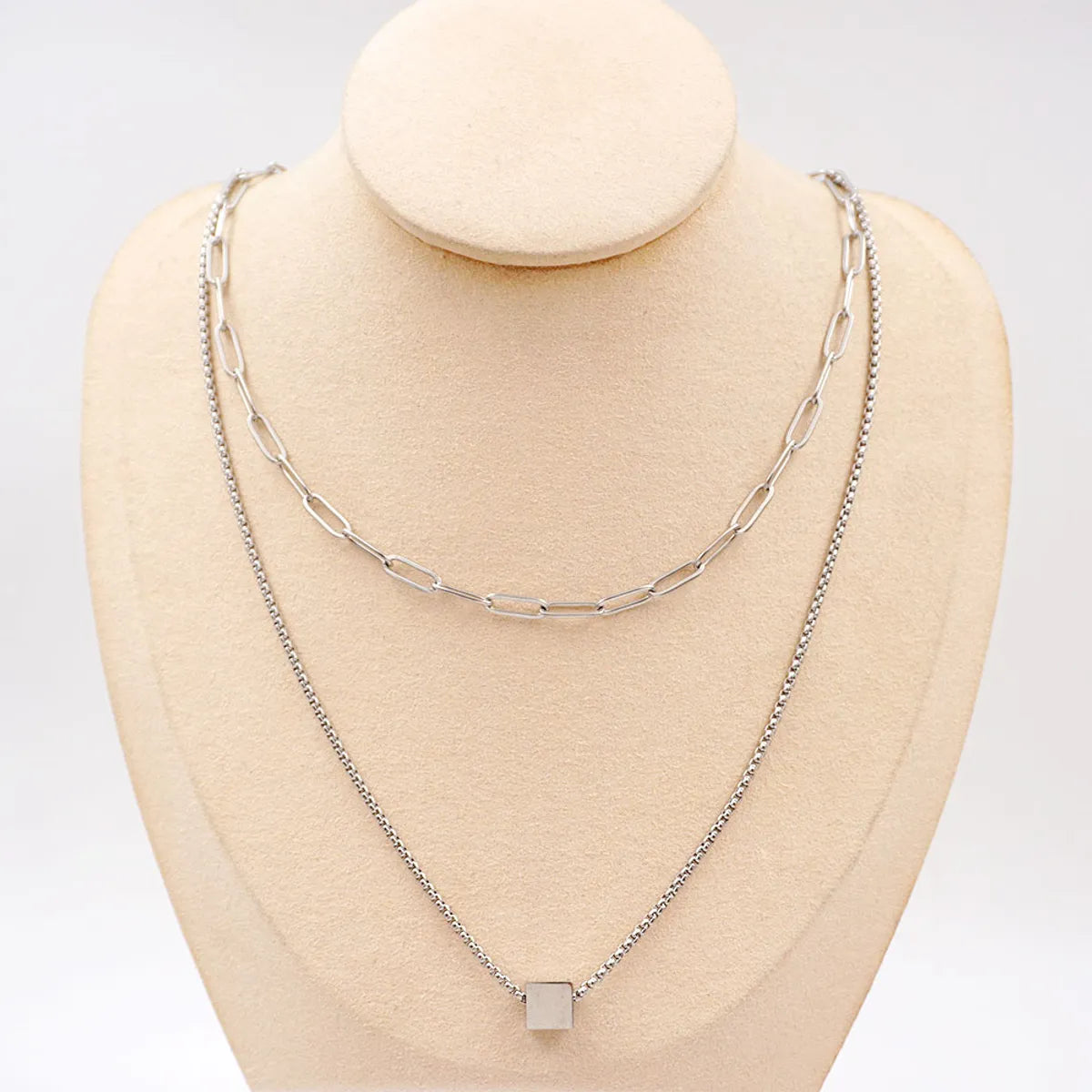 Women’s art-inspired necklace-Titanium Steel Casual Classic Style Geometric Double Layer Necklaces