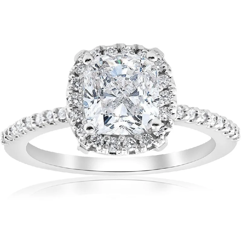 Women’s stackable engagement ring-Pompeii3 14k White Gold 1 3/4 ct TDW Cushion Halo Diamond Clarity Enhanced Engagement Ring