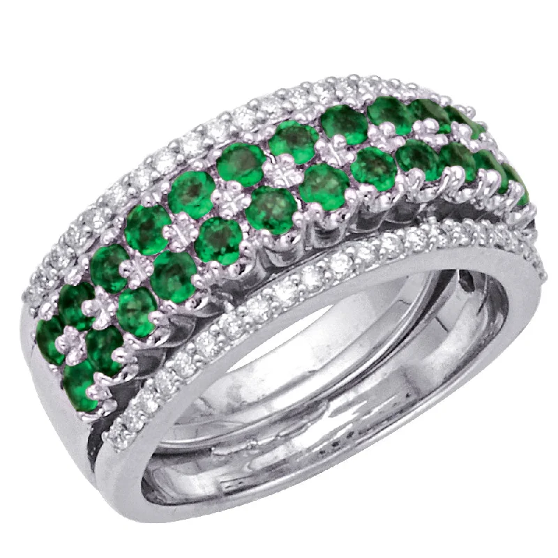 Women’s diamond engagement ring with side stones-Emerald and Diamond Ring