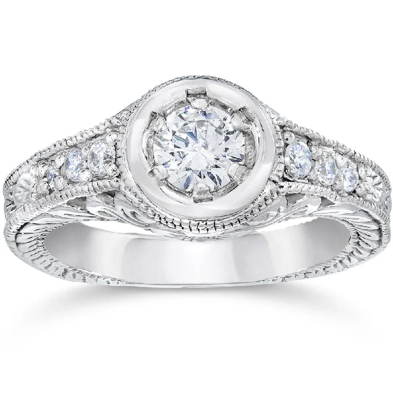 Women’s customized engagement ring-14k White Gold 5/8ct TDW Diamond Vintage Engagement Ring