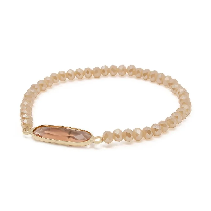 Women’s casual bracelet-Beaded Stretch Bracelet Faceted Stone Peach