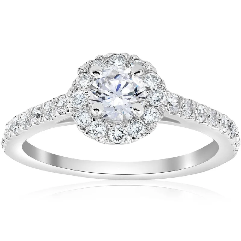 Women’s stackable engagement ring-14k White Gold 3/4 ct TDW Halo Diamond Split Engagement Ring