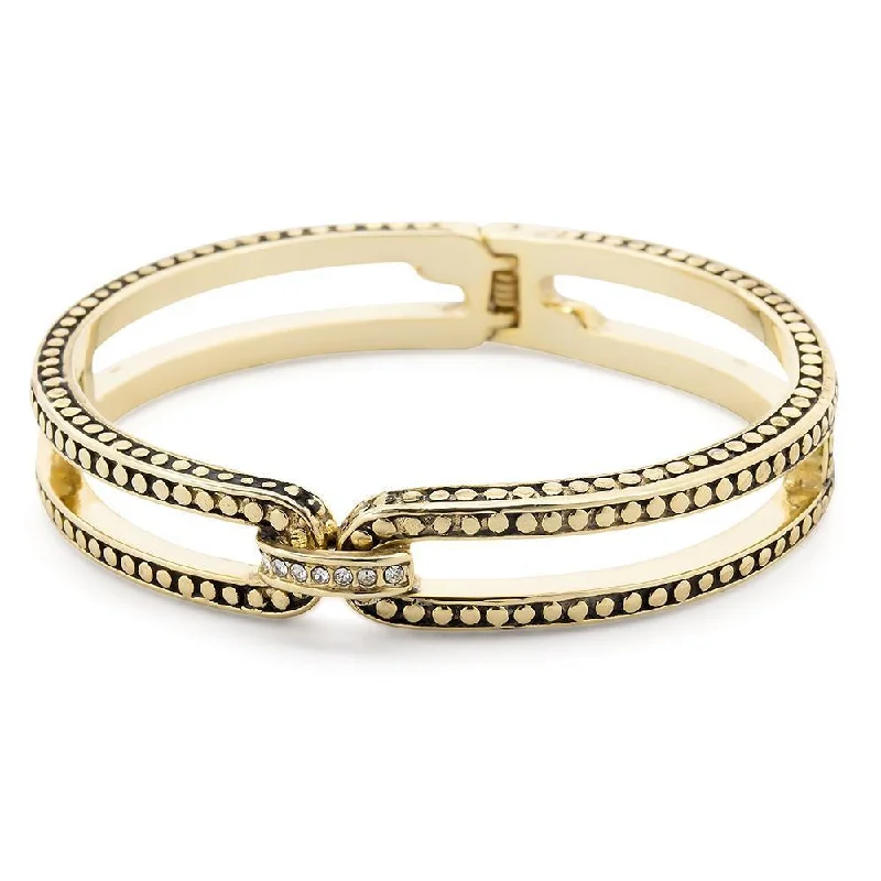 Women’s bohemian bracelet-Gold Tone Dotted Bangle Bracelet with Crystal Link