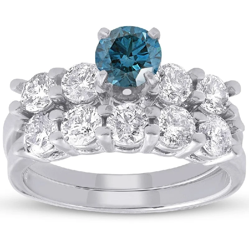 Women’s platinum engagement ring-Pompeii3 14k White Gold 2 1/2ct TDW Blue & White Diamond Engagement Wedding Ring Set 14k White Gold