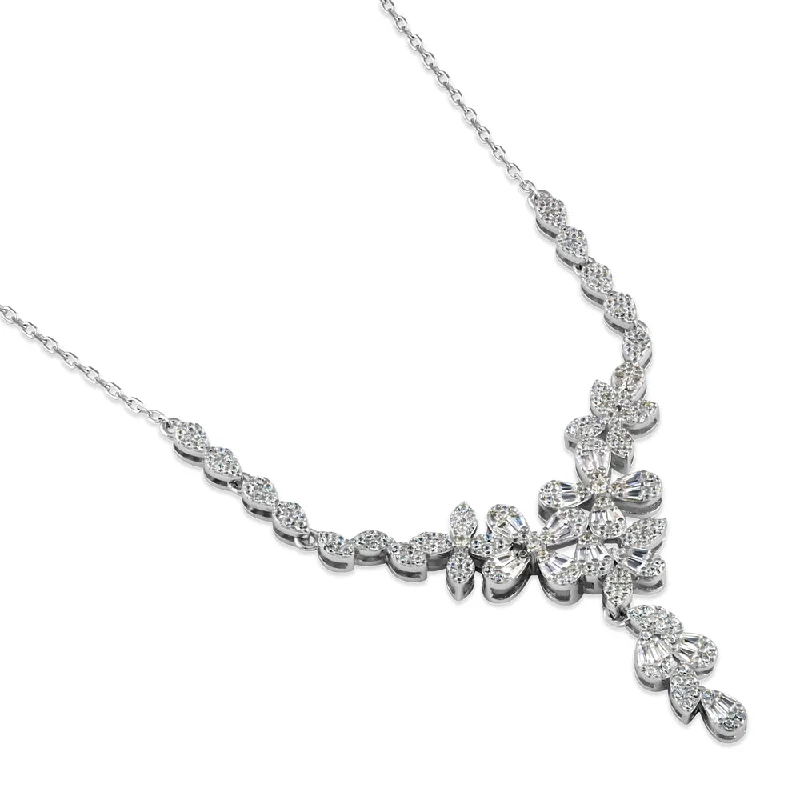 Women’s layered chain necklace-Sterling Silver Bridal CZ Necklace