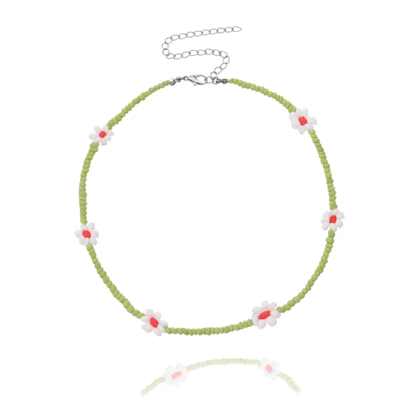 11# Green Bead White Flowers