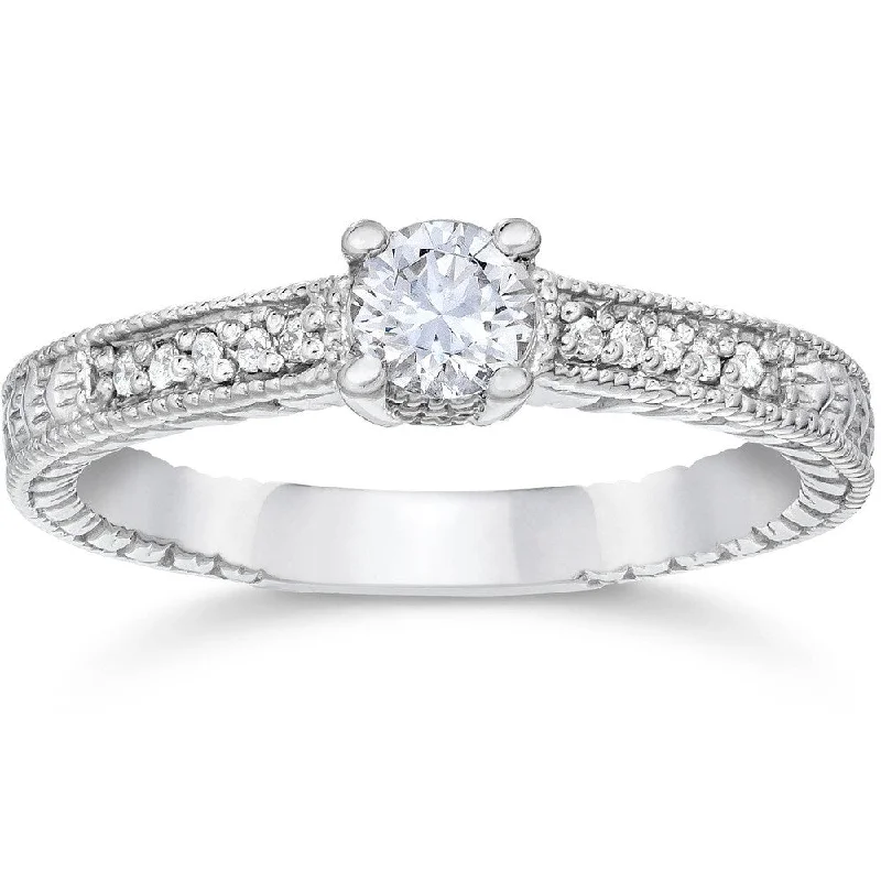 Women’s oval diamond engagement ring-14k White Gold 1/2ct TDW Diamond Vintage Engagement Ring