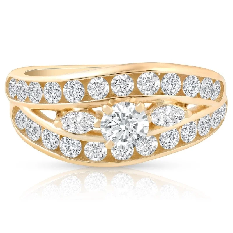 Women’s modern diamond engagement ring-1 3/4 CT Diamond Contour Designer Engagement Ring 14k Yellow Gold