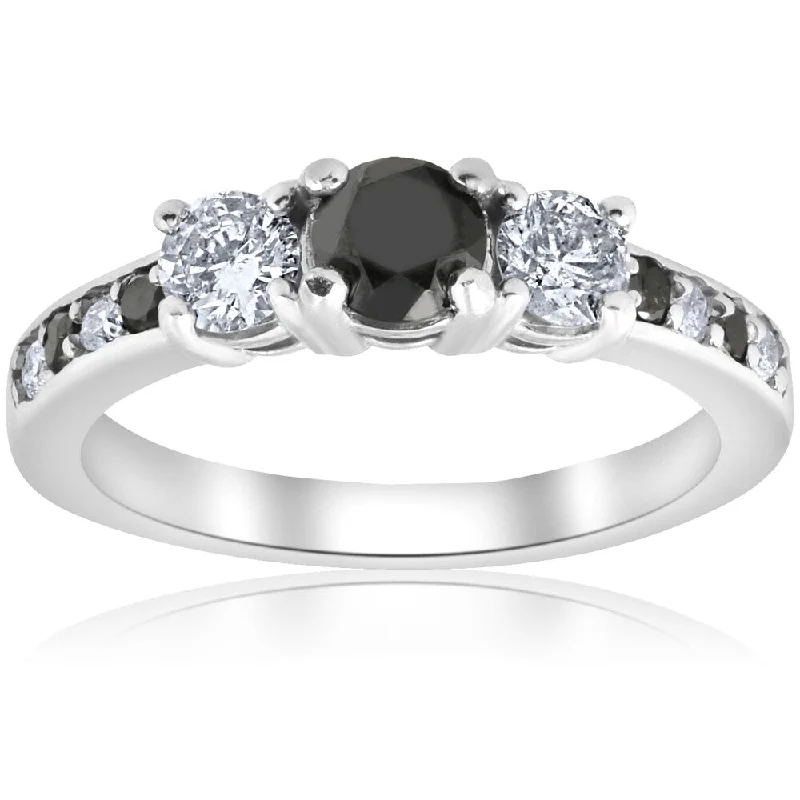 Women’s vintage-inspired diamond engagement ring-Pompeii3 10k White Gold 1 1/4 ct TDW Three Stone Black & White Diamond Engagement Ring