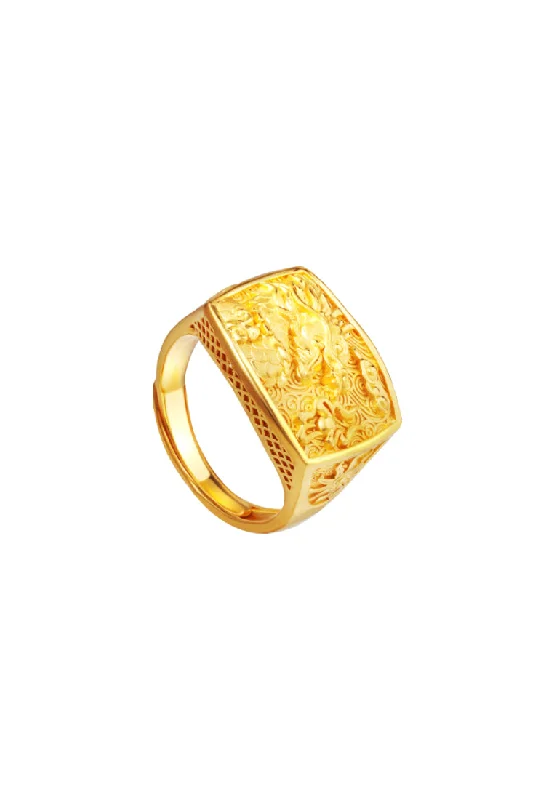 Women’s crystal rings-TOMEI Dragon Men Ring, Yellow Gold 999