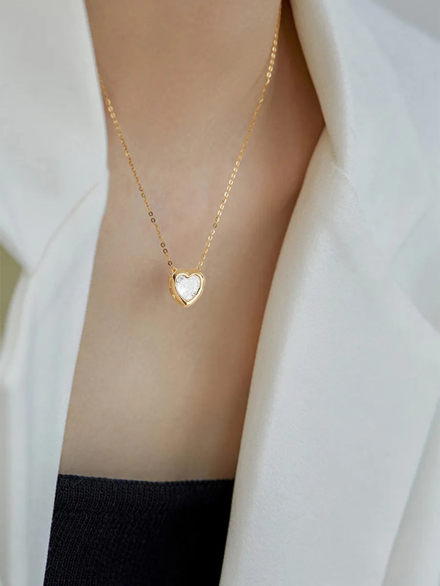 Women’s sparkling gold necklace-Sweet Heart Shape Copper Inlay Zircon Pendant Necklace