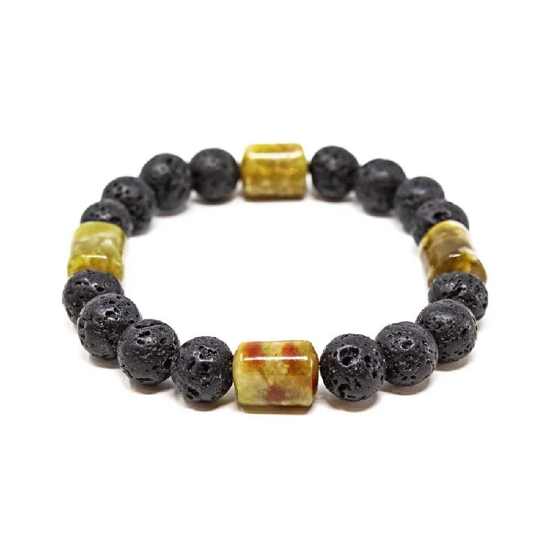 Women’s adjustable gold bracelet-Black Lava and Labradorite Beads Men's Stretch Bracelet