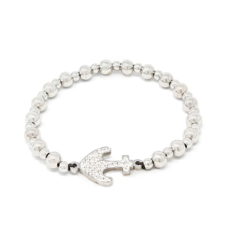 Women’s infinity bracelet-Stainless Steel Anchor Pave Stretch Bracelet