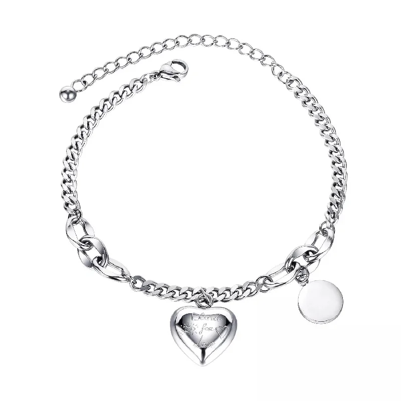 Women’s cute beaded bracelet-Stainless Steel Bracelet with Heart Charm